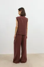Antioch Burgundy Lyocell Blend Buttoned Women's Top