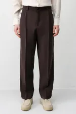 Antioch Kahve Pileli Relaxed Fit Erkek Pantolon