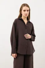 Antioch Dark Brown Draped Oversize Women's Shirt