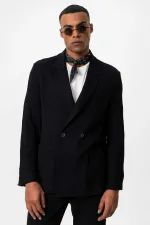 Antioch Black Double-Breasted Unlined Men's Blazer Jacket