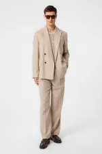 Antioch Bej Relax Fit Keten Karışımlı Erkek Blazer Ceket