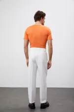 Pantalon Antioch écru à taille haute plissé et coupe décontractée pour homme
