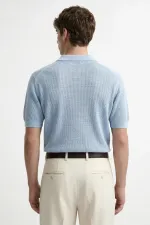 T-shirt homme à col polo texturé en maille bleue Antioch