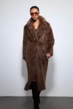Manteau long en fausse fourrure Antioch Coffee