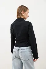 Chemise Antioch noire froncée en popeline pour femme