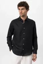 Antioch Black Collar Button Detail 100% Linen Men's Shirt