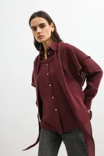 Antioch Bordo Mendil Detaylı Kadın Gömlek