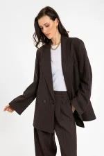 Antioch Coffee Women's Striped Oversize Blazer Jacket