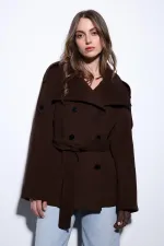 Antioch Koyu Kahve Dik Yaka Kruvaze Kadın Kaban