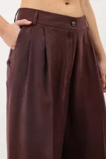 Antioch Bordo Pileli Palazzo Kadın Pantolon