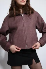 Veste Antioch bordeaux en laine mélangée à col en fausse fourrure