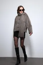 Antioch Açık Kahve Atkı Yaka Suni Kürklü Kaban