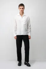 Antioch Ekru Lyocell Karışımlı Geniş Yaka Erkek Gömlek