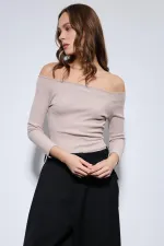 Antioch Beige Off-Shoulder Detail Top