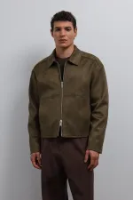 Antioch Haki Fermuarlı Suni Süet Erkek Mont