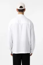 Antioch Beyaz Keten Karışımlı Relax Fit Erkek Gömlek