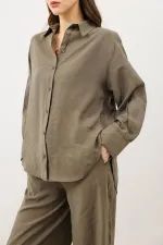 Antioch Khaki Draped Oversize Women's Shirt