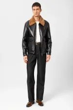 Veste en similicuir Antioch noir/marron avec doublure détaillée