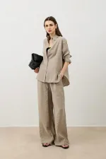 Antioch Bej Dökümlü Oversize Kadın Gömlek