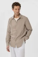 Chemise homme Antioch beige coupe décontractée en tissu modal