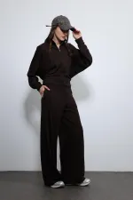 Antioch Kahve Geniş Paça Çizgili Eşofman Takım