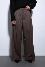 Antioch Kahve Pileli Palazzo Kadın Pantolon