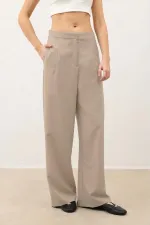 Antioch Beige Wide Leg Women's Trousers with Darts