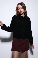 Veste Antioch en daim noir pour femme avec poches plaquées