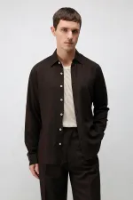 Chemise homme Antioch Coffee en lin mélangé coupe décontractée
