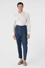 Antioch Indigo High-Waisted Pleated Linen Men's Trousers
