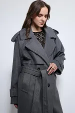 Antioch Antrasit Oversize Kemerli Kaban