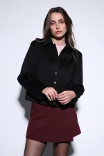 Veste courte en cachemire à col chemise noir Antioch