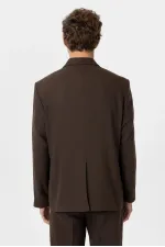 Antioch Kahve Relax Fit Keten Karışımlı Erkek Blazer Ceket
