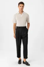 Pantalon Antioch noir plissé taille haute pour homme