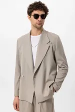 Antioch Beige Double-Breasted Men's Blazer Jacket with Welt Pockets