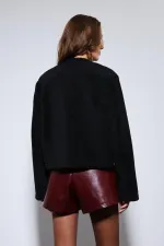 Antioch Siyah Süslü Düğmeli Suni Kürk Ceket