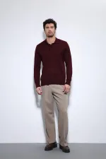 Pull homme à col polo bordeaux Antioch
