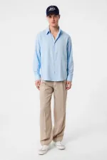 Antioch Blue Relax Fit Linen Blend Men's Shirt