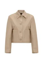 Antioch Bej Kadın Polo Yaka Suni Deri Ceket