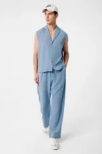 Chemise sans manches pour homme en lin mélangé bleu Antioch