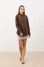 Antioch Coffee Button Detail Poplin Shirt