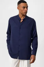 Antioch Light Navy Blue Mandarin Collar Regular Fit Men's Shirt