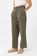 Antioch Khaki Modal Fabric Relax Fit Belted Men's Trousers