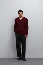 Pull homme Antioch bordeaux texturé à col en V