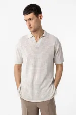 T-shirt en maille texturée à col polo Antioch Natur pour homme