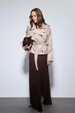 Manteau en similicuir beige Antioch avec ceinture