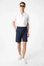 Short plissé taille haute bleu marine Antioch pour homme
