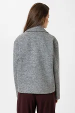 Antioch Gri Kadın Yün Karışımlı Kruvaze Kapama Mont