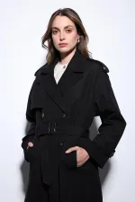 Antioch Black Double-Breasted Belted Women's Trench Coat
