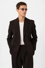 Antioch Koyu Kahve Relax Fit Kruvaze Erkek Blazer Ceket